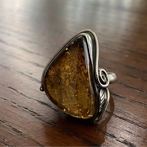 Amber and Sterling silver ring